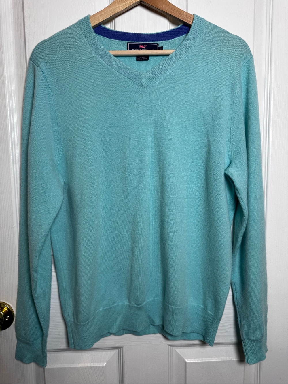 Vineyard Vines Wool Cashmere V Neck Sweater Aqua Blue Small